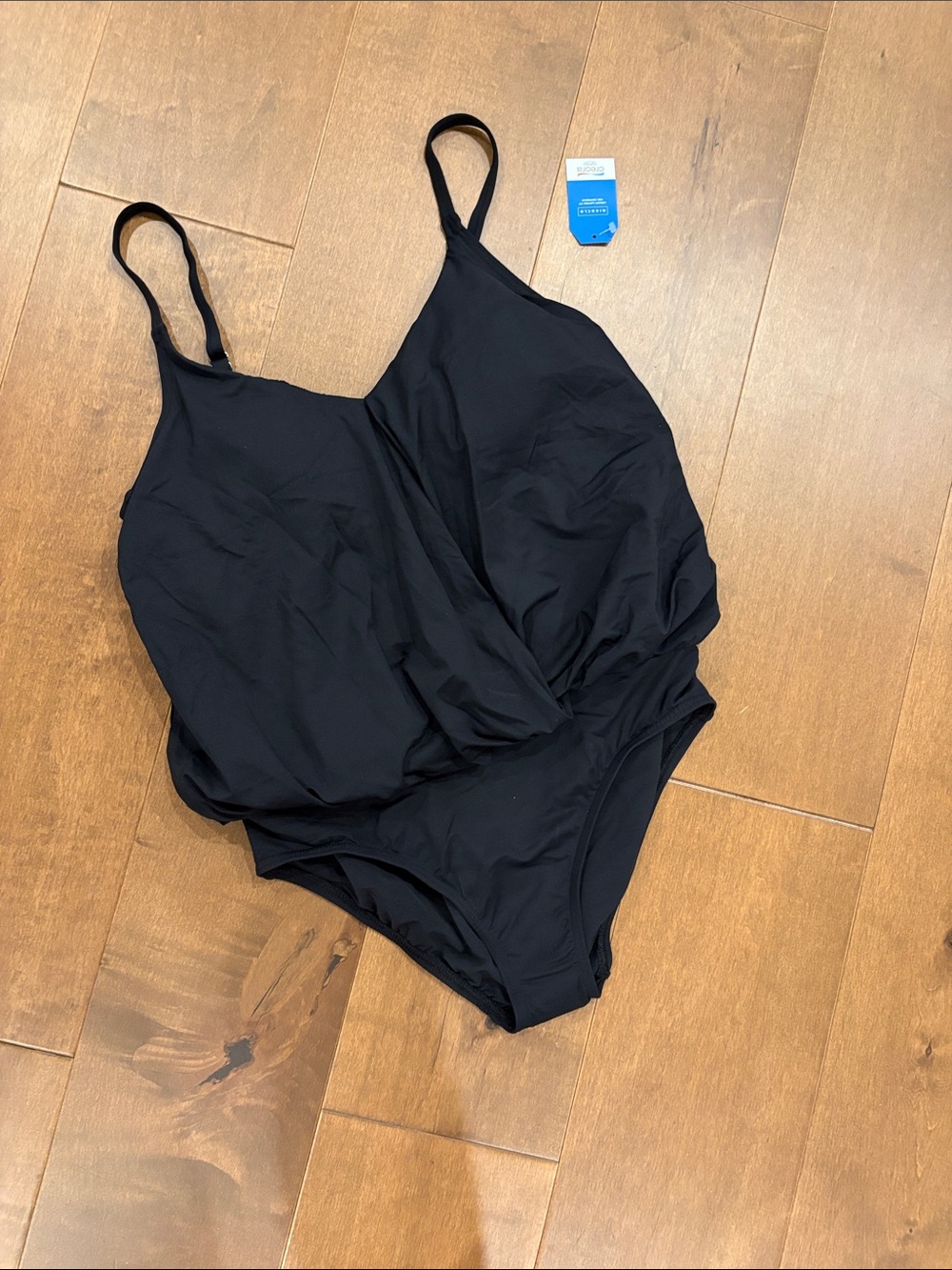 Lands' End Black Draped One-Piece Swimsuit